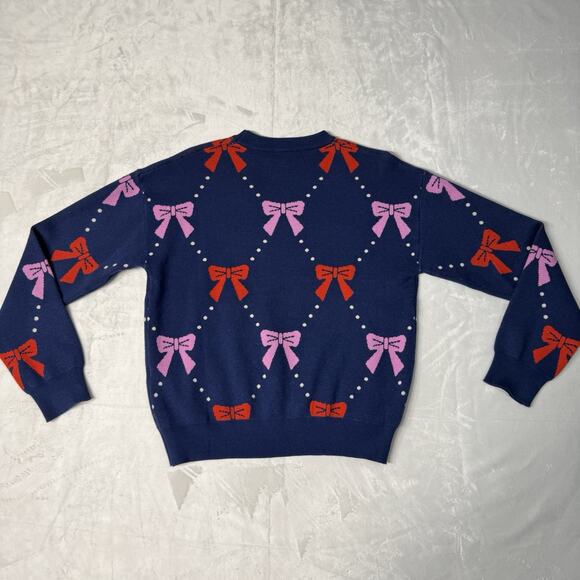 THML Women’s M ‘Ginny’ Knit Bow Pullover Sweater Navy Crew Neck Long Sleeve EUC - Picture 5 of 10